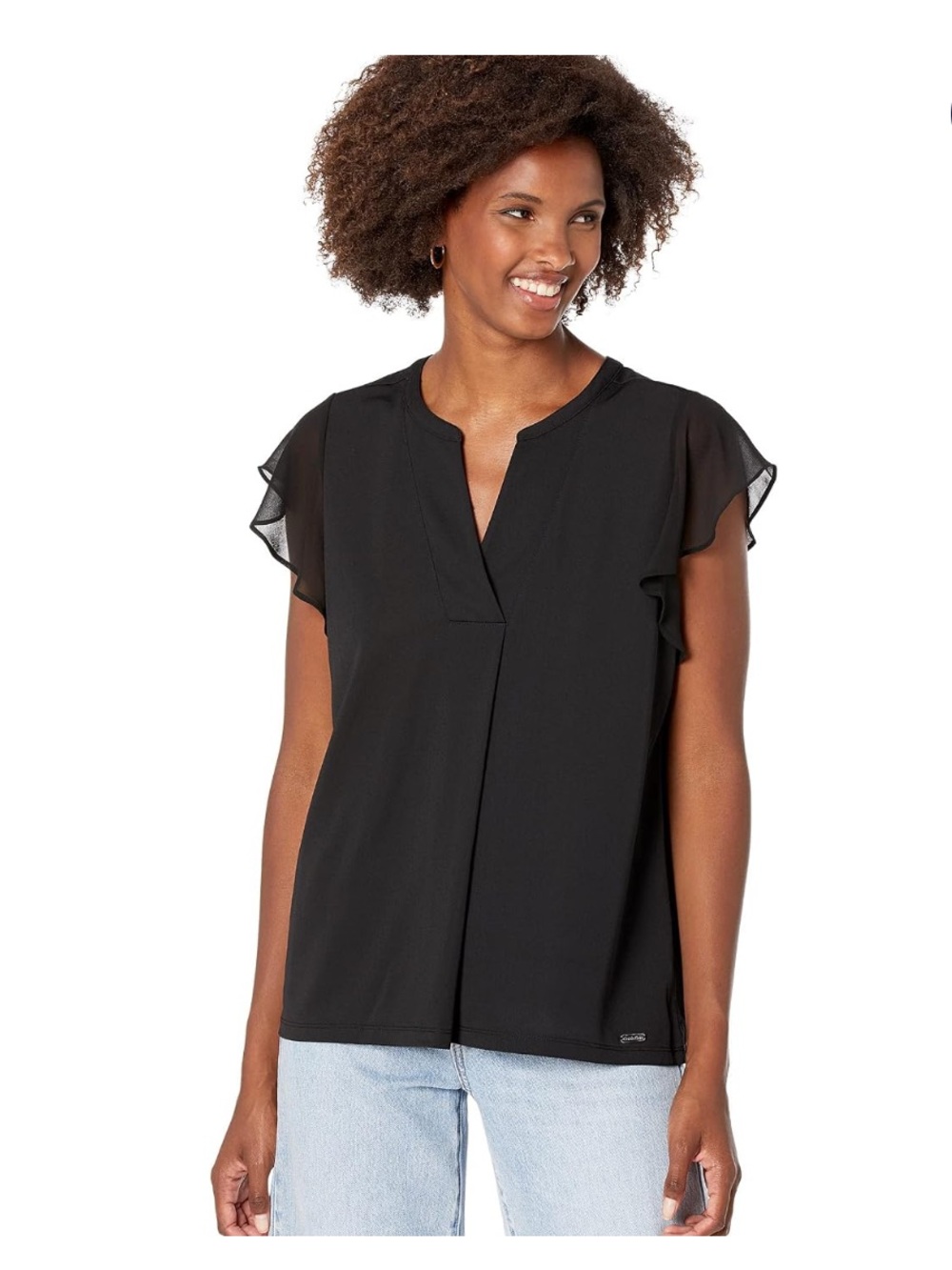Calvin Klein Essential Light Weight Stretch Crepe V-Neck Top